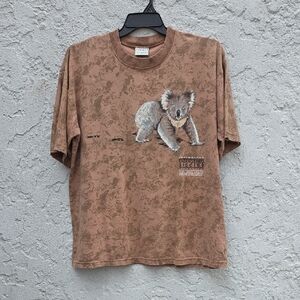 Vintage Endangered Species Koala Tie Dye Brown Double Sided T-Shirt XL